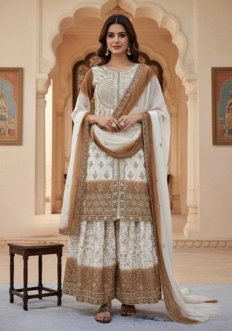 White Embroidered Georgette Salwar Kameez