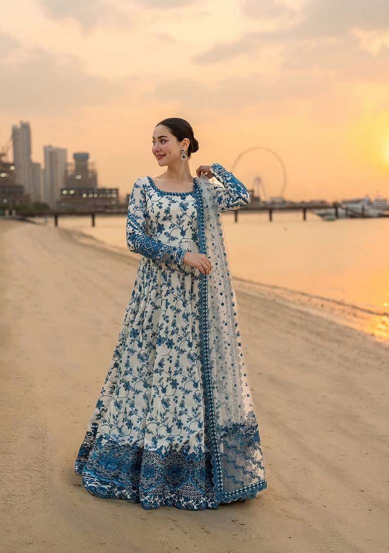 White Embroidered Georgette Salwar Kameez - Indya
