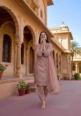 Pink Embroidered Crepe Salwar Kameez