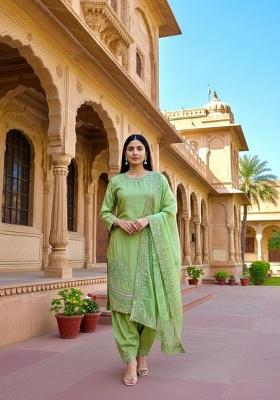 Green Embroidered Crepe Salwar Kameez