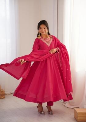 Dark Pink Embroidered Shimmer Kurta Set