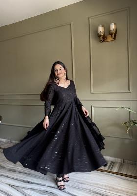 Black Embroidered Georgette Anarkali Set