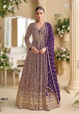Violet Sequin Georgette Anarkali With Dupatta