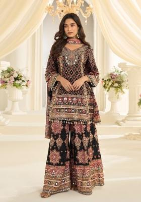 Black Printed Crepe Salwar Kameez