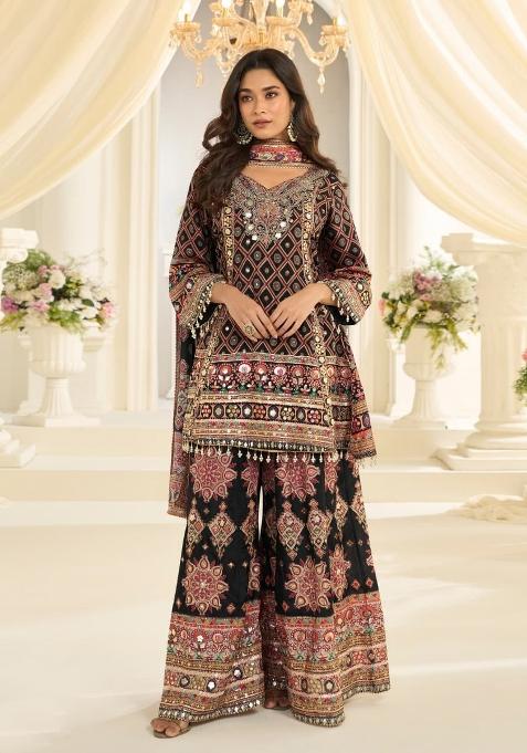 Black Printed Crepe Salwar Kameez