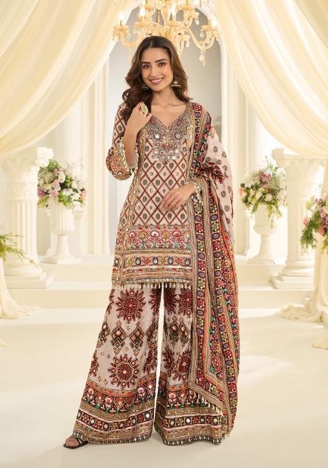 White Printed Crepe Salwar Kameez