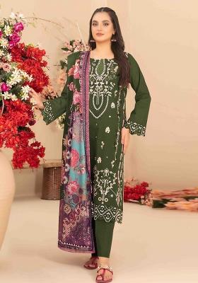 Green Embroidered Cotton Kurta Set