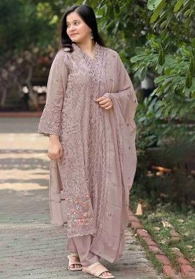Lavender Embroidered Georgette Kurta Set