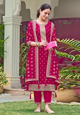 Magenta Embroidered Georgette Kurta Set