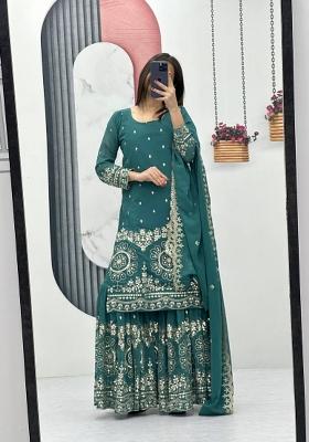 light green Zari Work faux georgette salwar suit