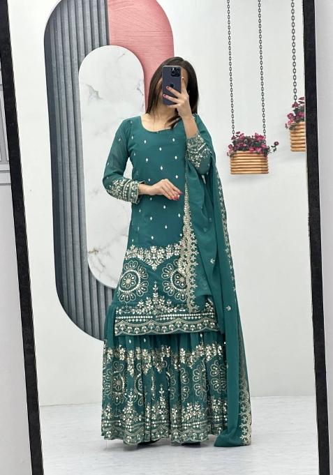 light green Zari Work faux georgette salwar suit