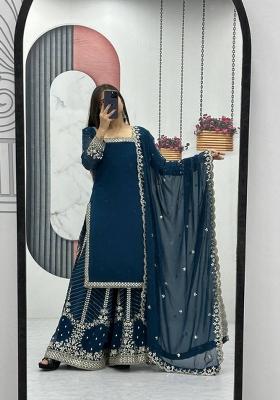 Teal Zari Work faux georgette salwar suit
