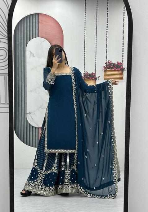 Teal Zari Work faux georgette salwar suit