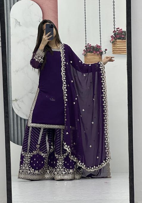 Purple Zari Work faux georgette salwar suit