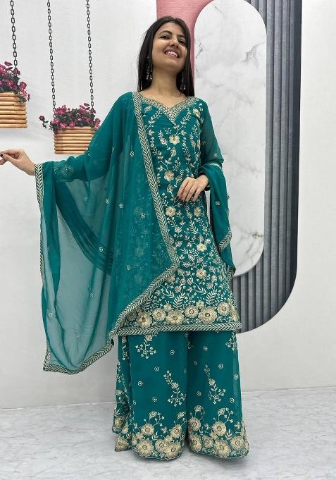 Green Zari Work net salwar suit