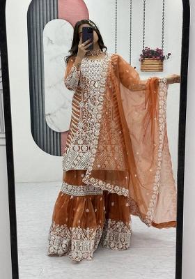 Orange Zari Work net salwar suit
