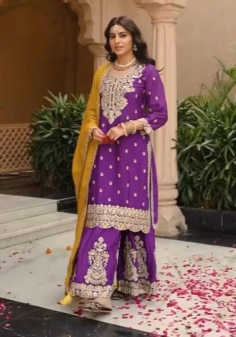 Purple Zari Work Silk salwar suit
