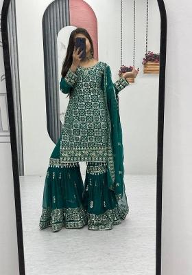 Green Zari Work faux georgette salwar suit