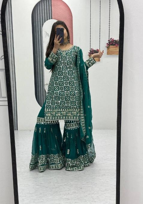 Green Zari Work faux georgette salwar suit
