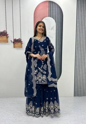 dark navy blue Zari Work faux georgette salwar suit