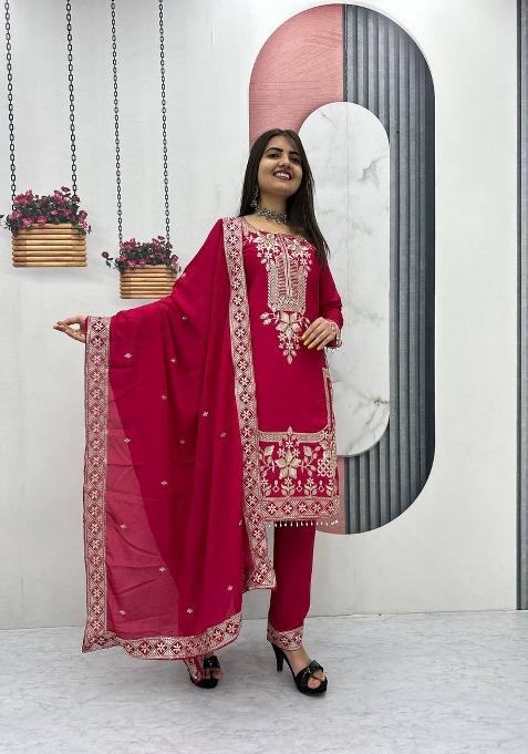 Pink Zari Work Silk salwar suit