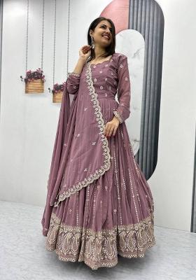 Beige Zari Work faux georgette salwar suit
