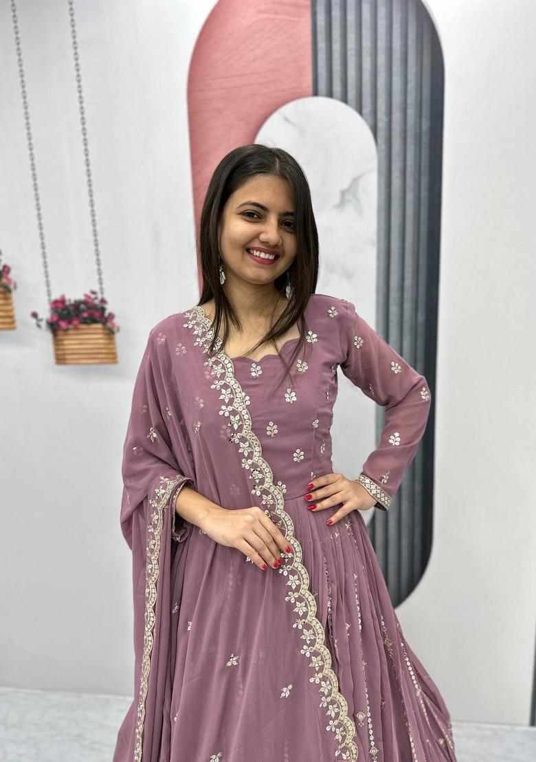 Beige Zari Work faux georgette salwar suit - Indya