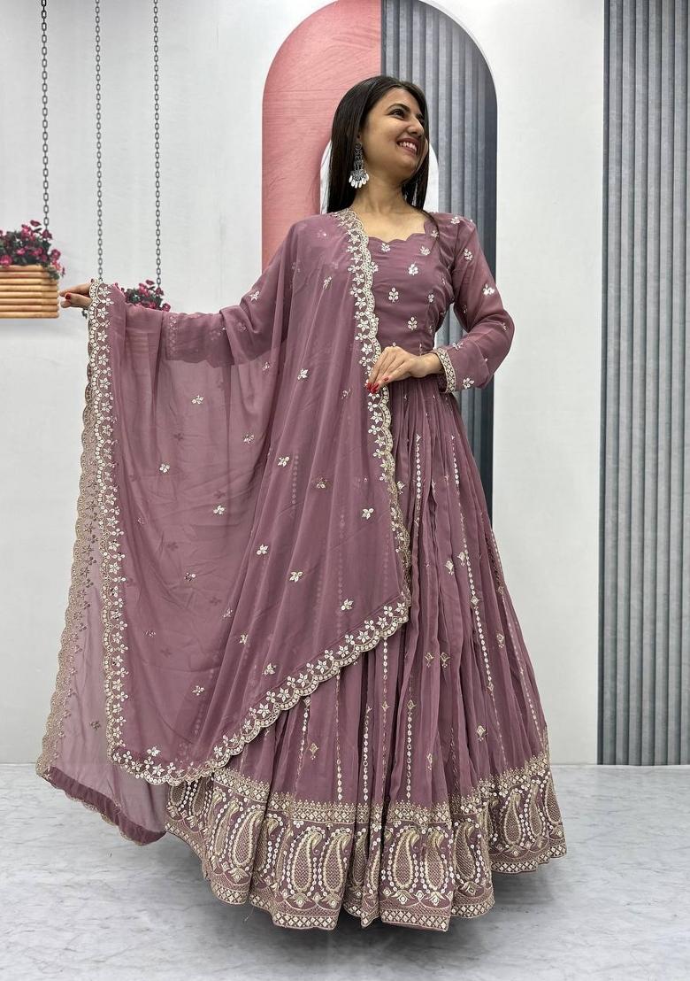Beige Zari Work faux georgette salwar suit - Indya
