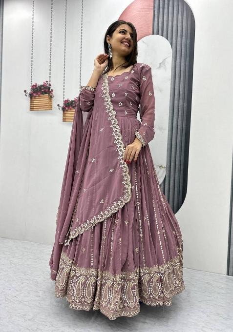Beige Zari Work faux georgette salwar suit