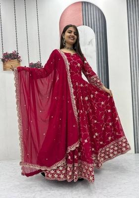 Red Zari Work faux georgette salwar suit