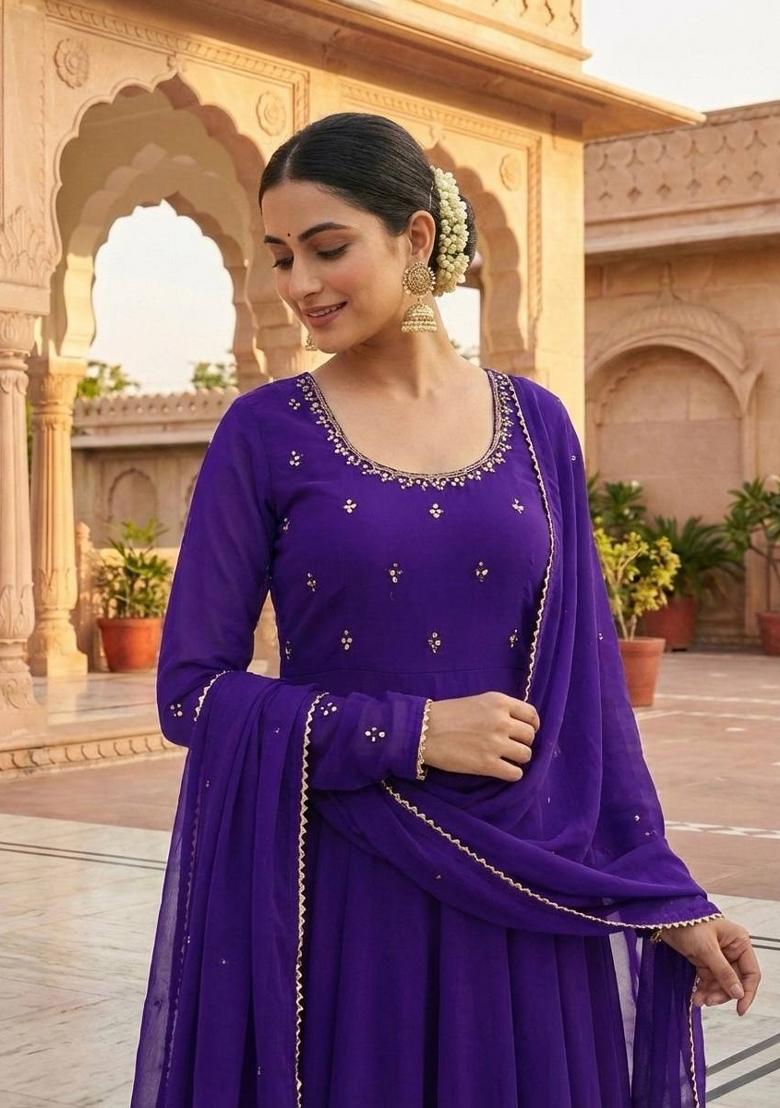 Purple Zari Work georgette salwar suit - Indya