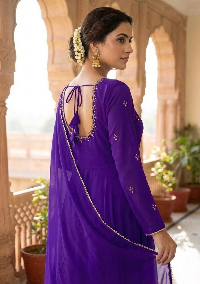 Purple Zari Work georgette salwar suit - Indya