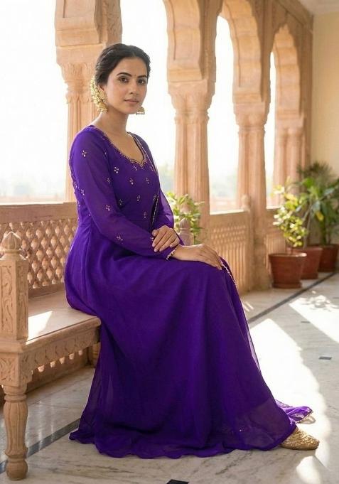 Purple Zari Work georgette salwar suit