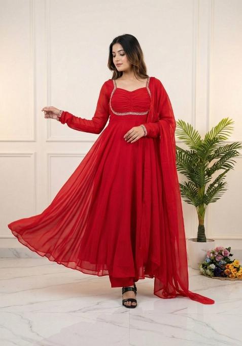 Red Zari Work georgette salwar suit