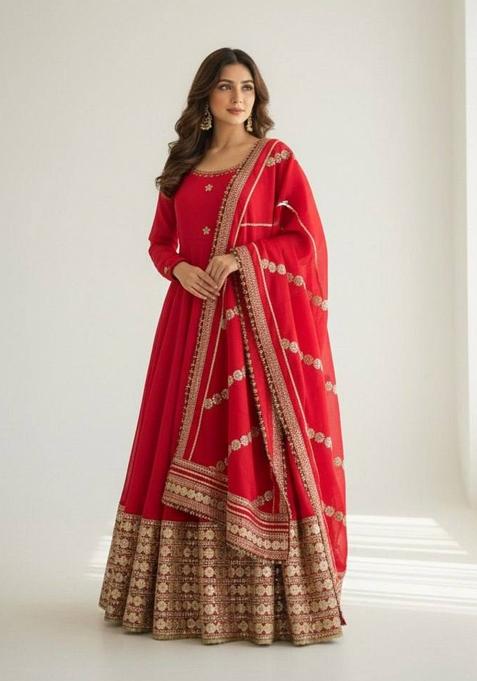 Red Zari Work Silk salwar suit
