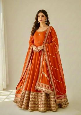 Orange Zari Work Silk salwar suit