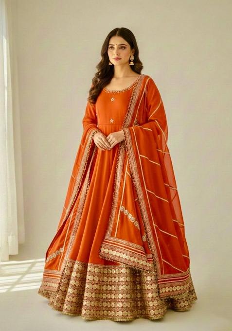 Orange Zari Work Silk salwar suit