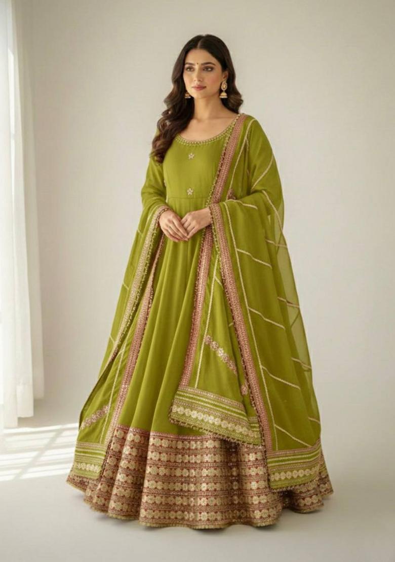 light green Zari Work Silk Blend salwar suit - Indya