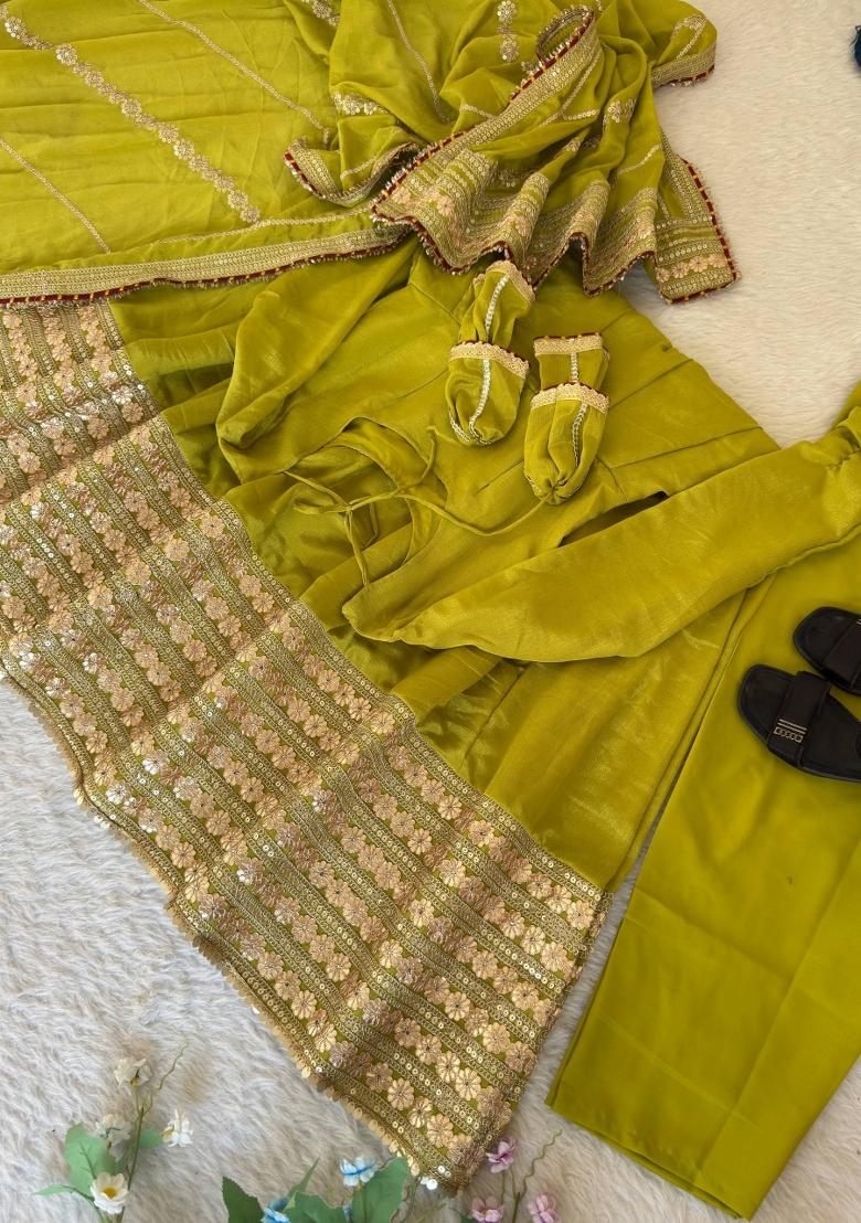 light green Zari Work Silk Blend salwar suit - Indya