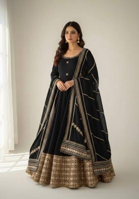 Black Zari Work Silk Blend salwar suit