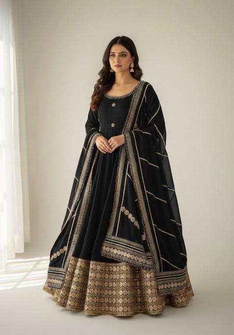 Black Zari Work Silk salwar suit
