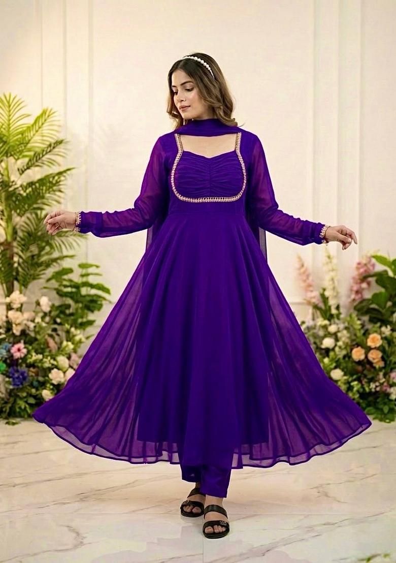 purple Zari Work faux georgette salwar suit - Indya
