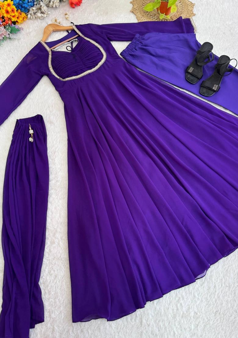 purple Zari Work faux georgette salwar suit - Indya