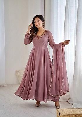 beige Zari Work faux georgette salwar suit
