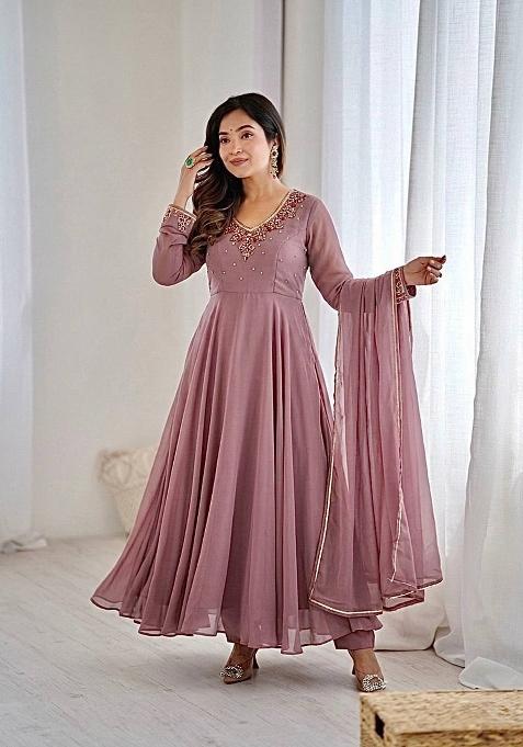 beige Zari Work faux georgette salwar suit