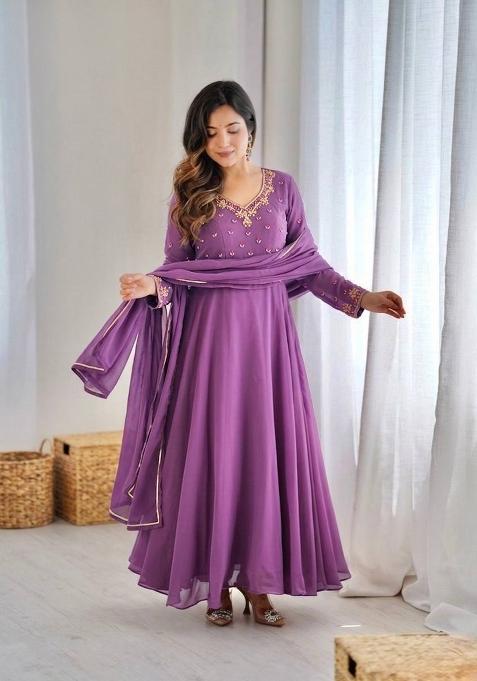 lavender Zari Work faux georgette salwar suit