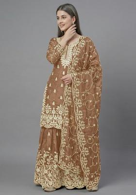 Gold Zari Work Silk Blend salwar suit
