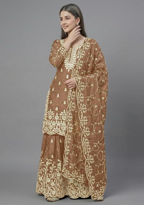 Gold Zari Work Silk salwar suit
