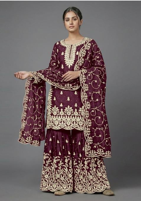 Purple Zari Work Silk salwar suit