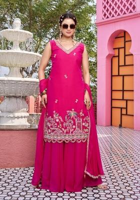 Pink Zari Work georgette salwar suit